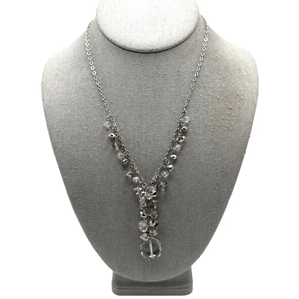 WHITE HOUSE BLACK MARKET Glass Beaded Necklace Cluster Y-Drop Statement 19